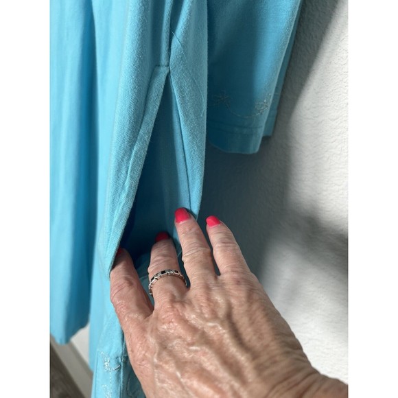J EEVAN Life Wear Women’s SZ XL Turquoise Metallic Floral Embroidered Long Robe - Picture 6 of 13